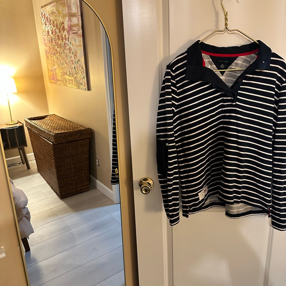 Navy and White Striped Long Sleeve Shirt